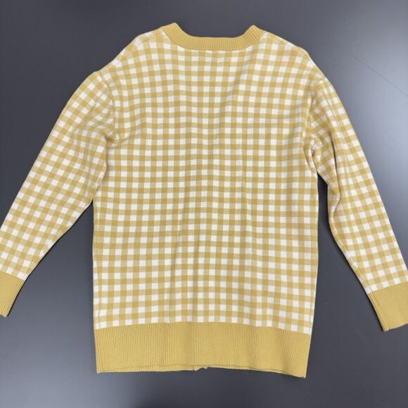 NWOT Joie Boyfriend Oversized Gingham Check Cardigan Yellow‎ Cream Plaid Sweater - Picture 4 of 10